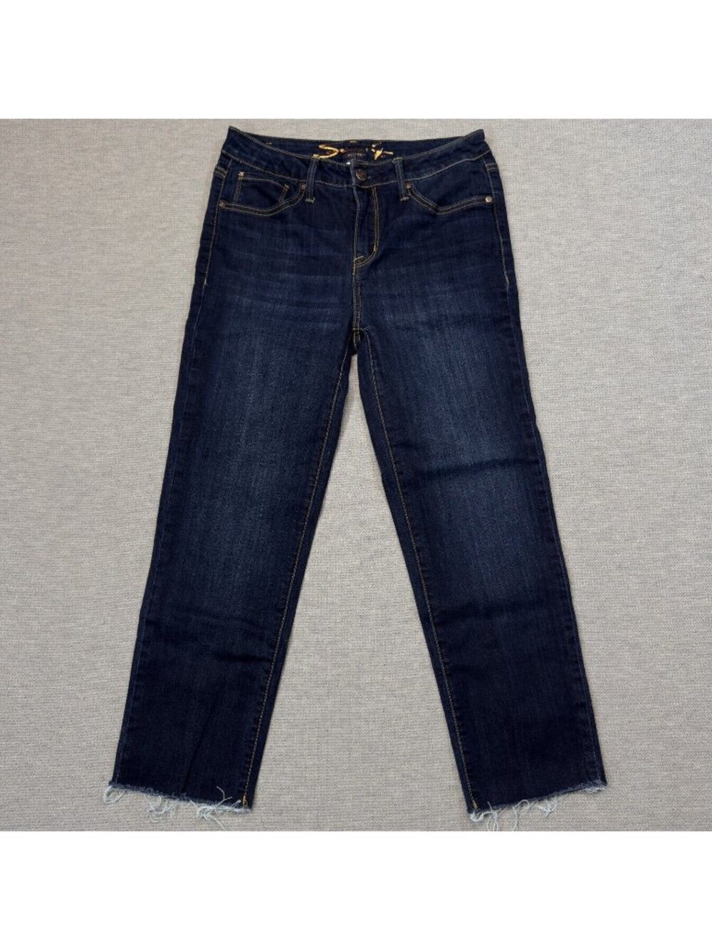Seven7 Jeans Womens Size 4 Blue Denim Tower Straight Crop Mid Rise Raw Hem